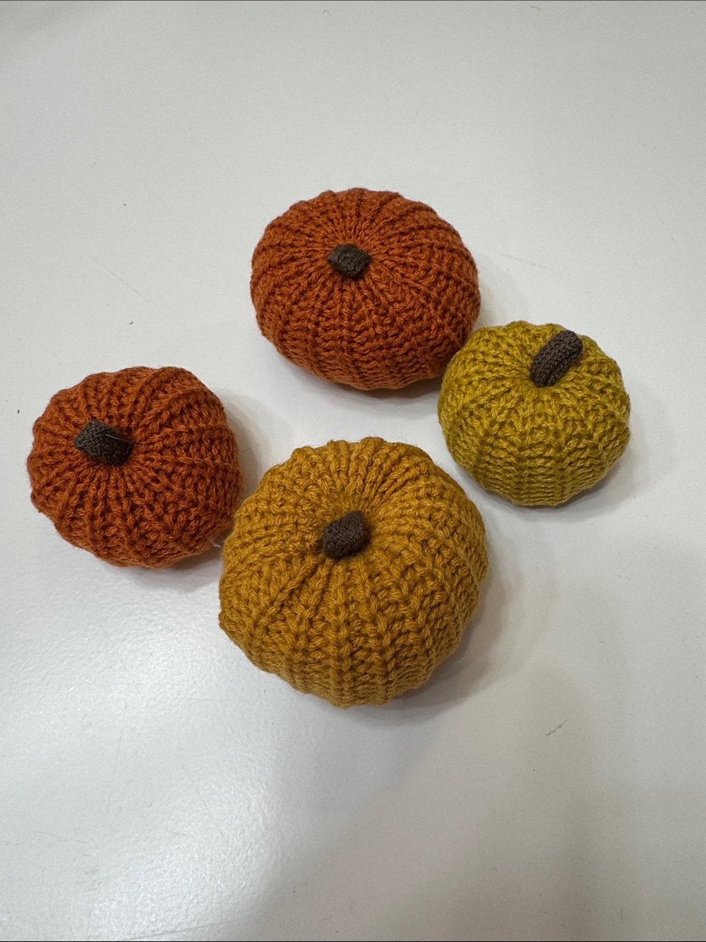 Hand-Knit Pumpkin Set of 4 - Mustard & Rust #5
